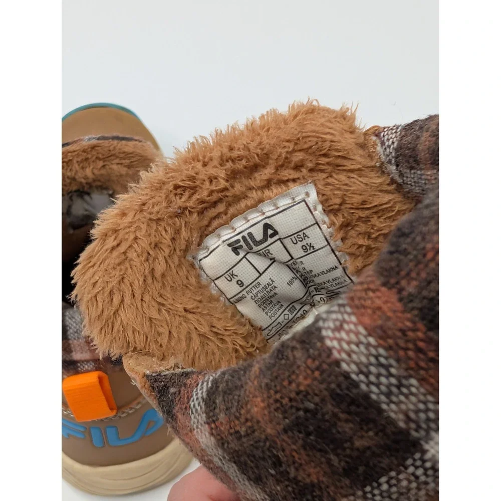Fila Kids Brown Faux Fur Lined High Top Boots Plaid Trim Size 9.5 Toddler